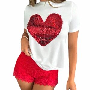 Red Sequin Heart Tee